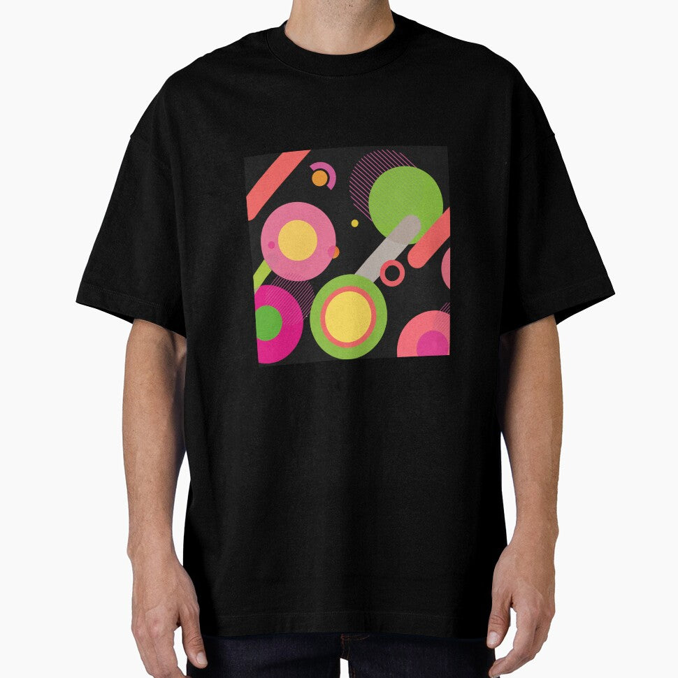 Colorful Circles and Overlapping Stripes on Black Background by SAZA CREATION 13