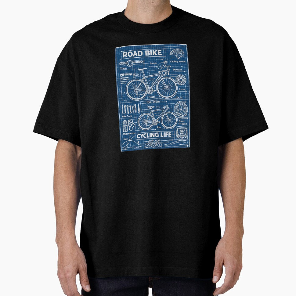 Cycling Blueprint – Road Bike Technical Schematic Tee by VeloForge