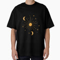 Abstract boho  orange sun and moon hippie pattern with stars by Yasminepatterns