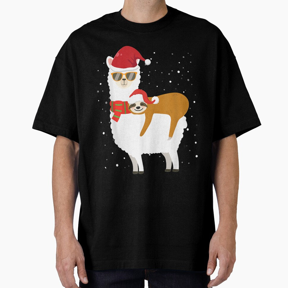 Sloth Riding Llama Funny Santa Hat Christmas Pajama by NormaEng