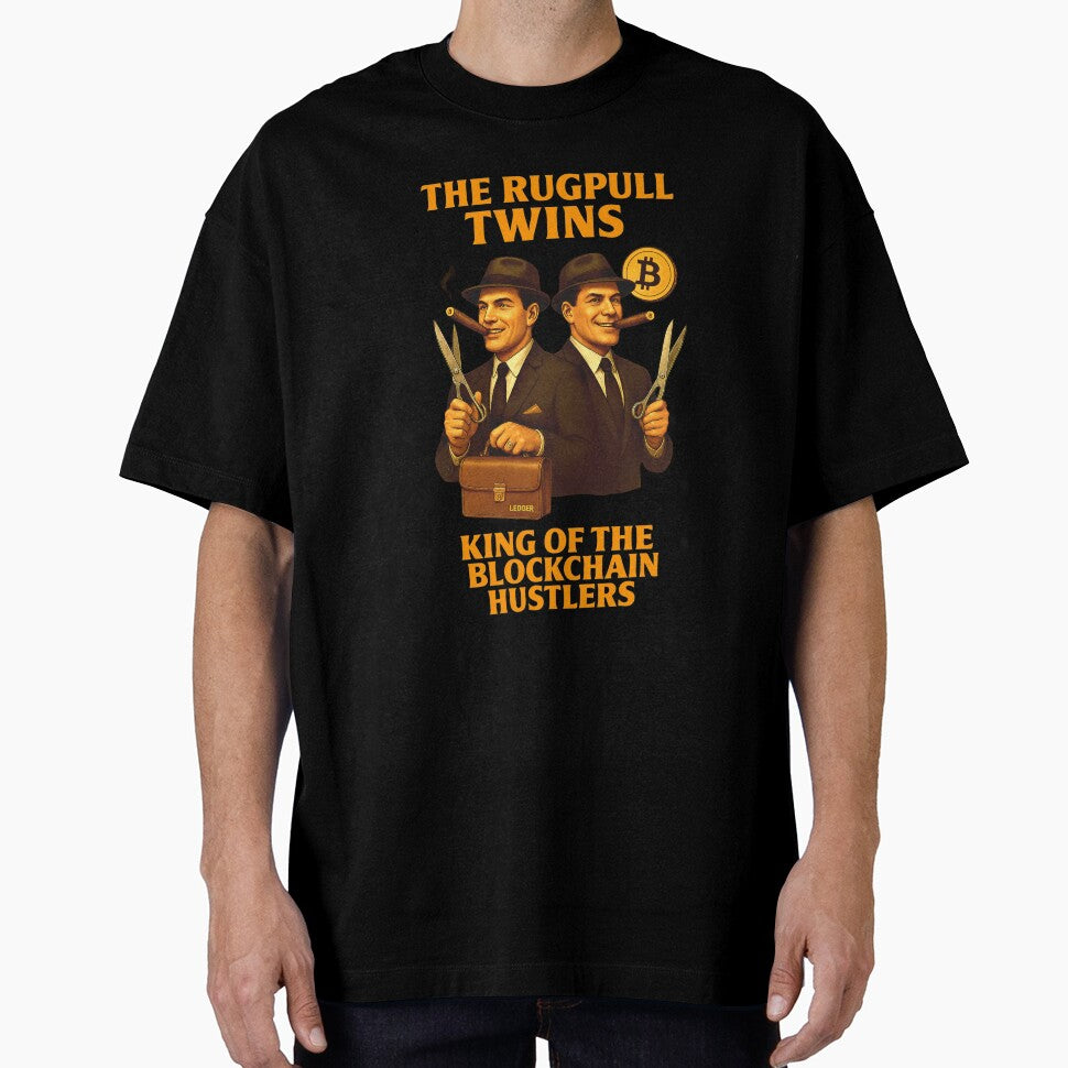 "The Rugpull Twins – King of the Blockchain Hustlers" | Crypto Scam Duo Design by BitCrop