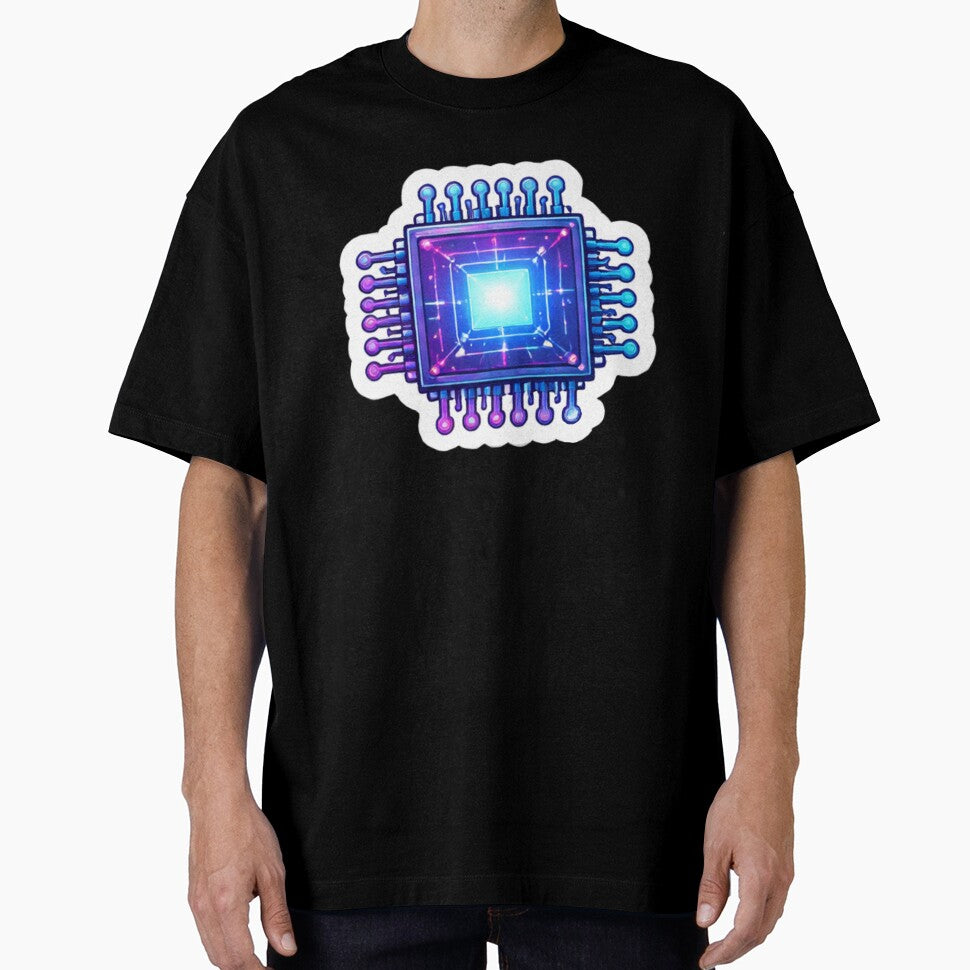 Neon Microchip Sticker – Futuristic Tech Art by Ahmed Elgendy