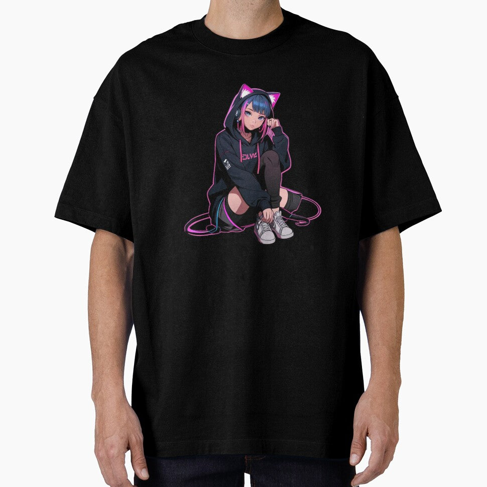 Cute Anime Girl Black Hoodie Aesthetic by AnimDream