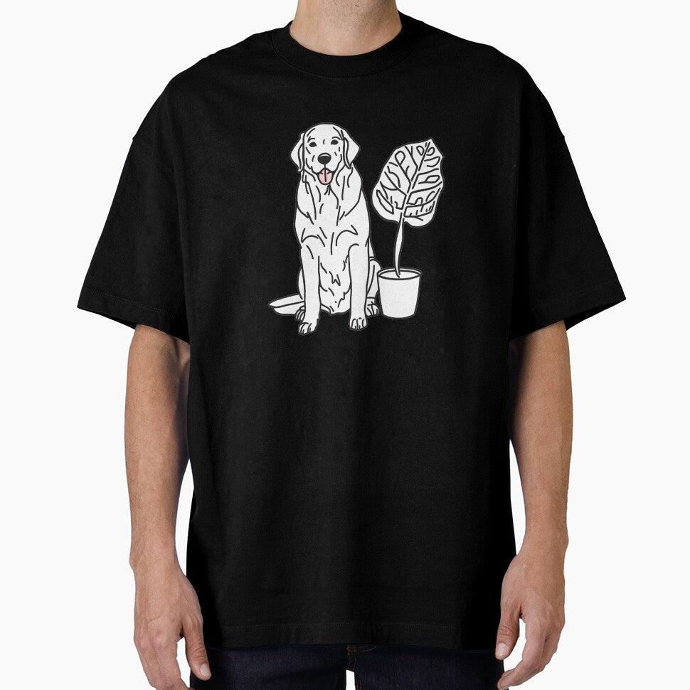 Golden Retriever & Fiddle Leaf Fig | Urban Jungle Pet Art by NavyB7480