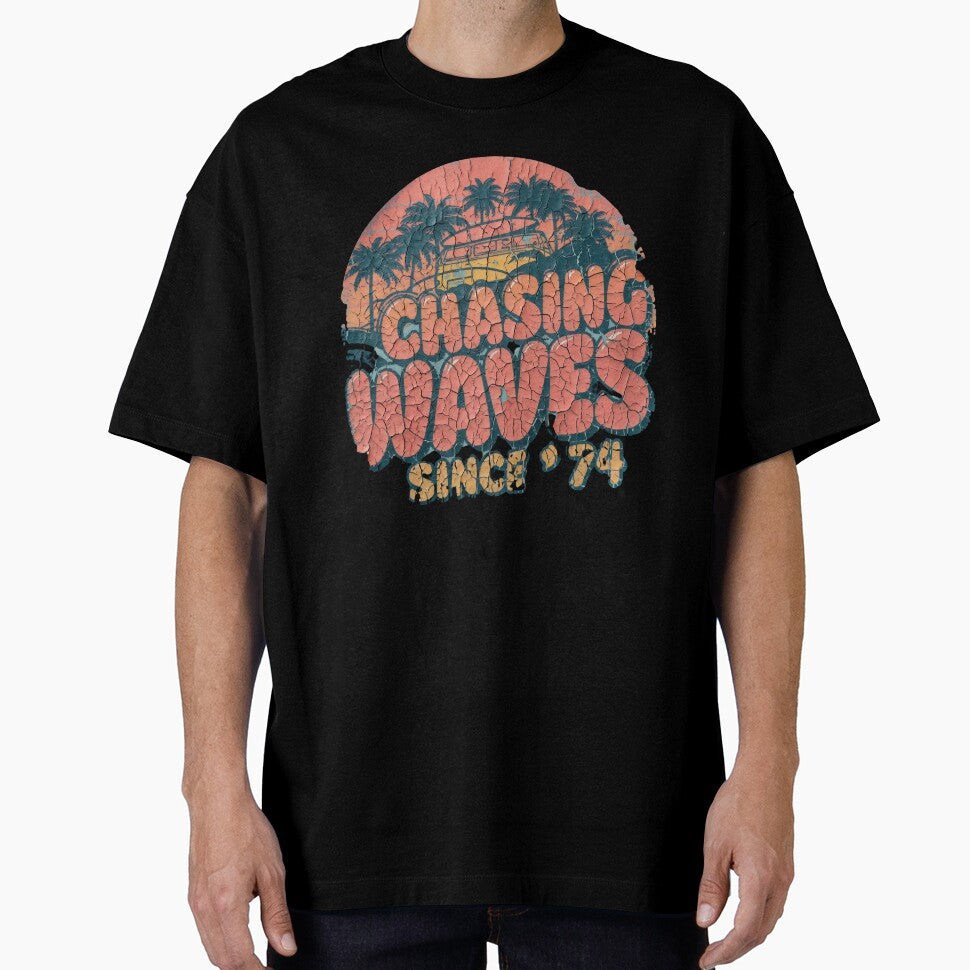 Chasing Waves Since 74 - Distressed Retro Surf Sunset & Camper Van by Melian Vintage