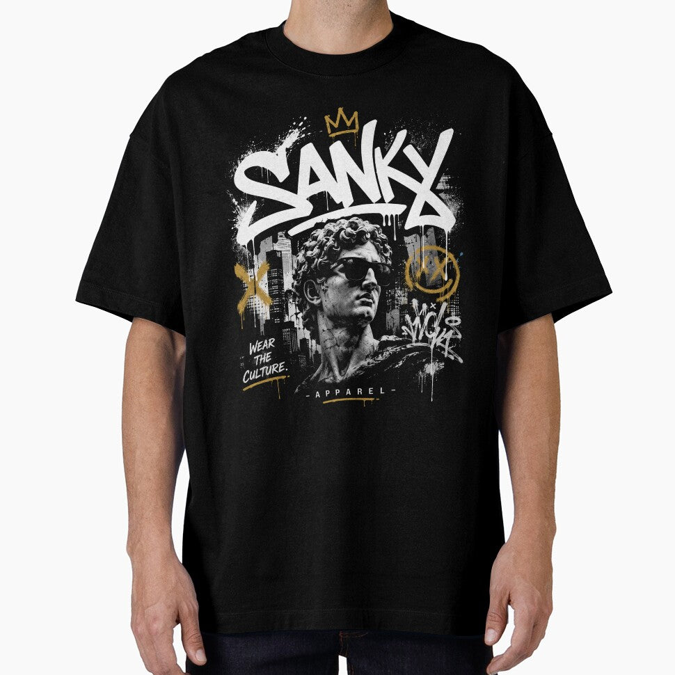SANKY Streetwear Graffiti Statue – Urban Art Graphic by Sanky-Apparel