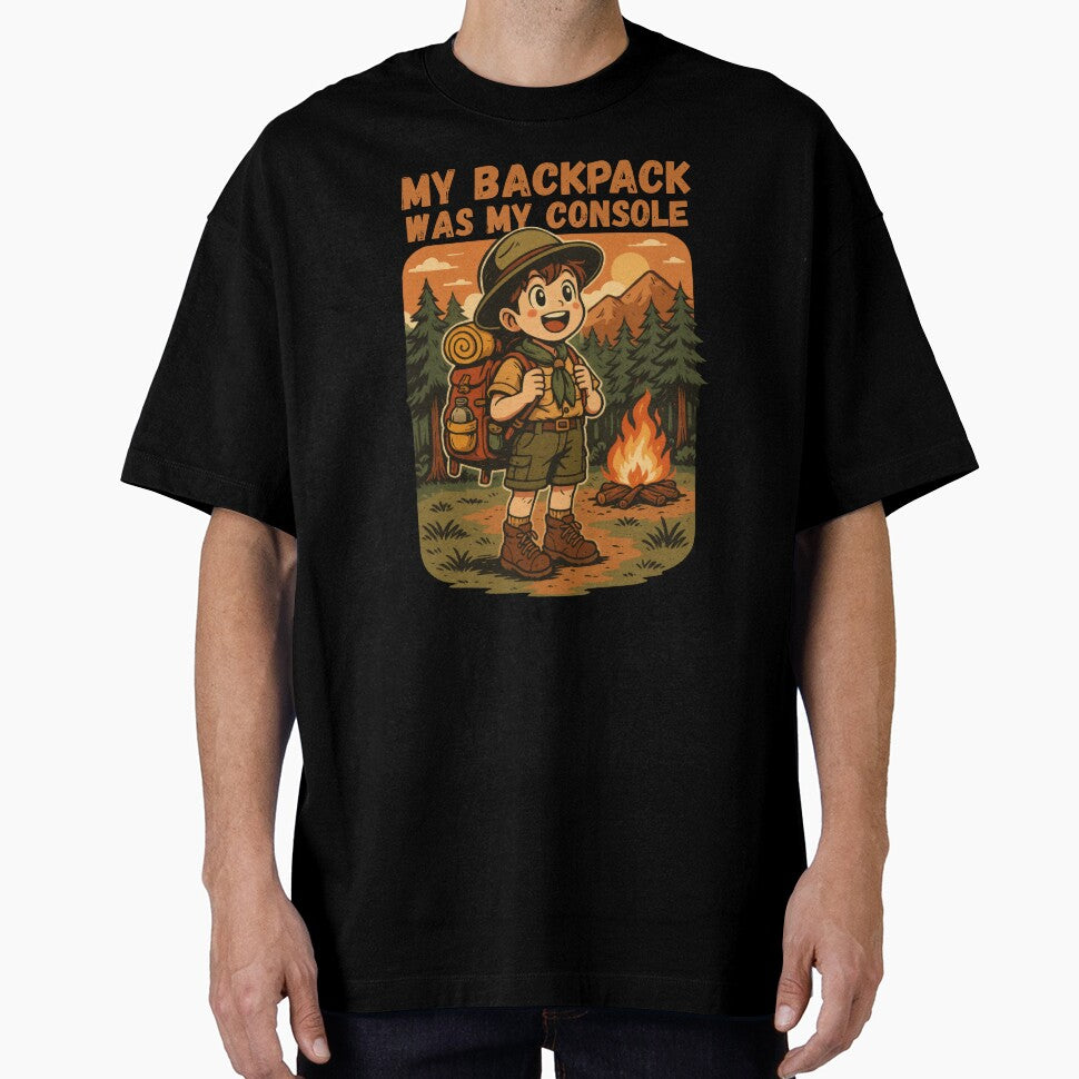 My Backpack Was My Console – Retro Anime Camping Shirt | Gifts for Outdoor Gamers by NicoDesignArt