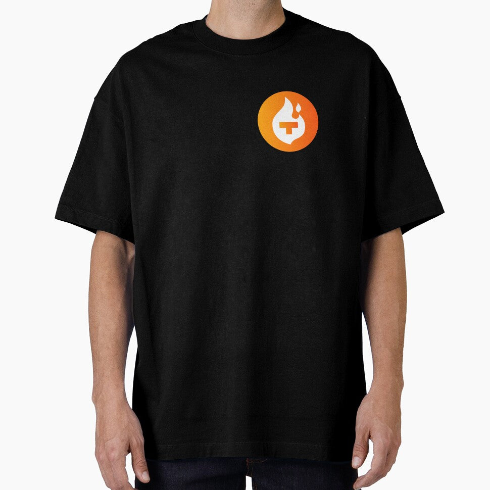 Theta Fuel TFUEL Crypto Fire Flame Logo Orange Circle by mkilpt