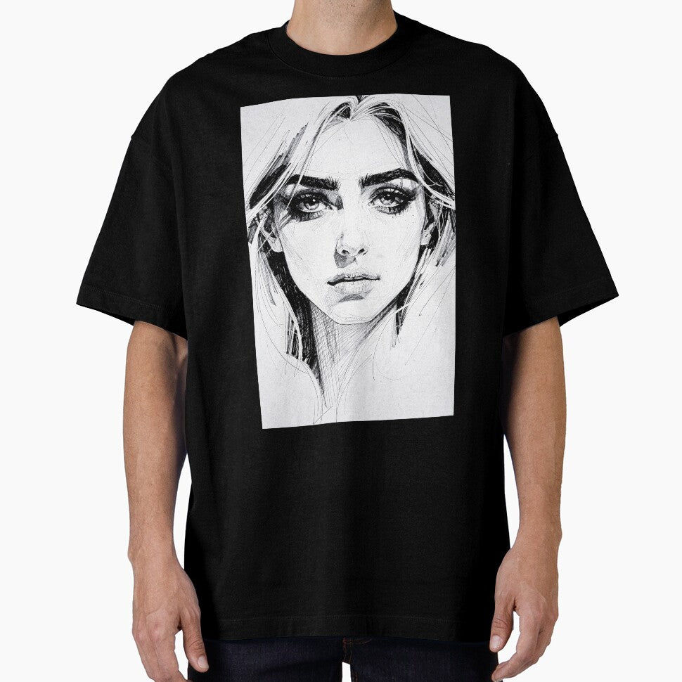 Pencil Line Drawing Female Portrait 2 by Yontartov