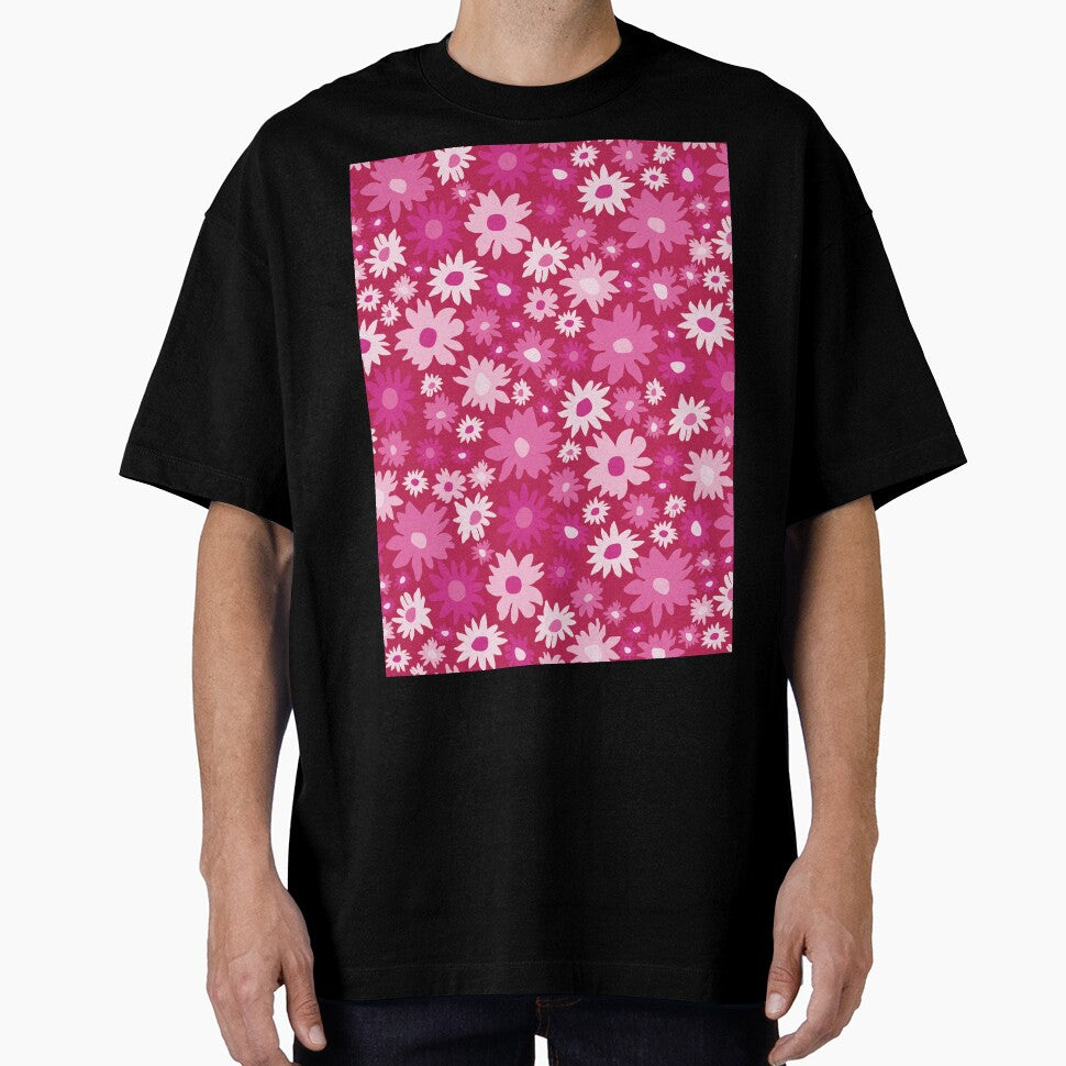 RETRO GROOVY AND FUN FLOWERS DARK PINK by blomastudios
