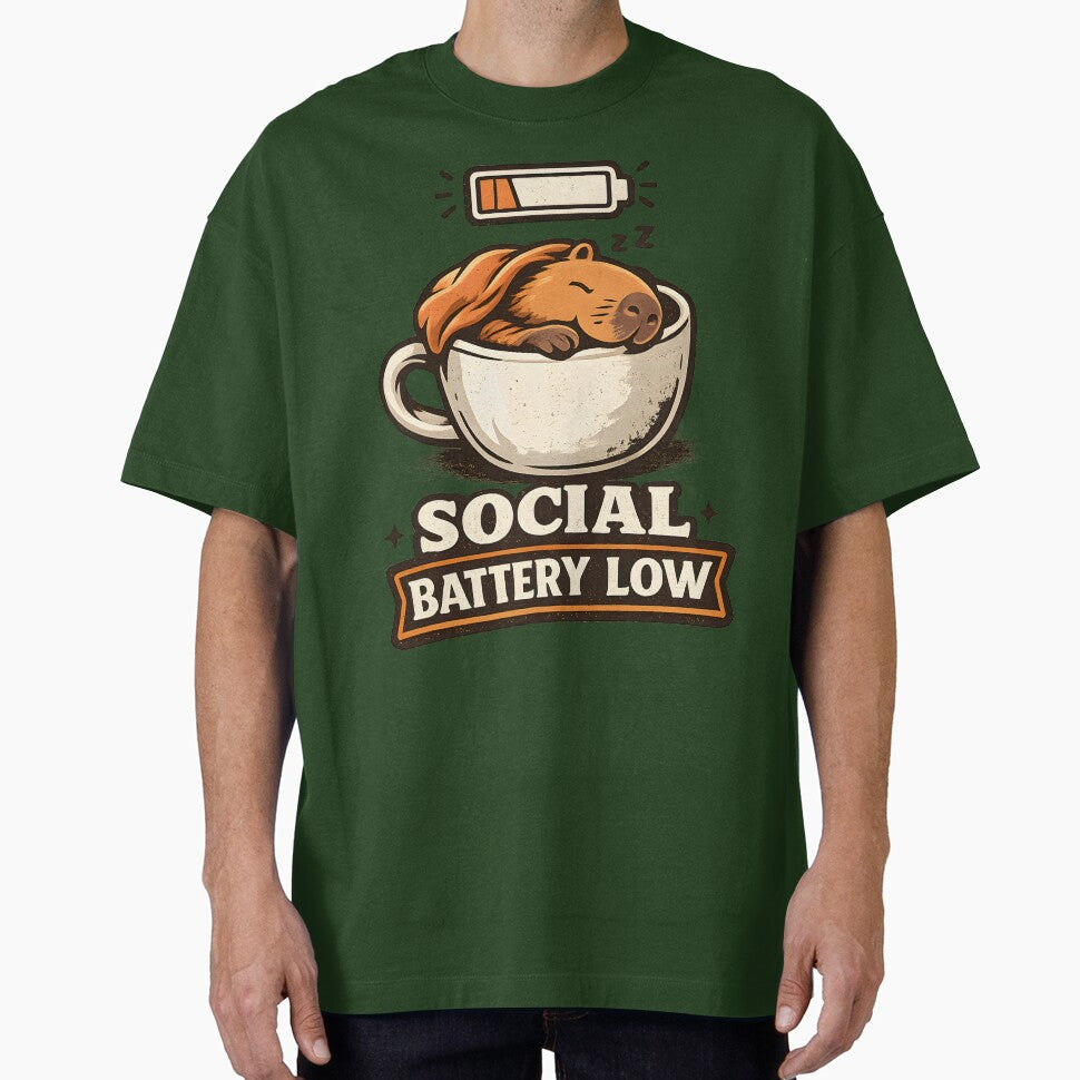 Social Battery Low Capybara Coffee Mug Shirt  Funny Introvert Humor Retro T-Shirt by  MAD's Recreation Studio