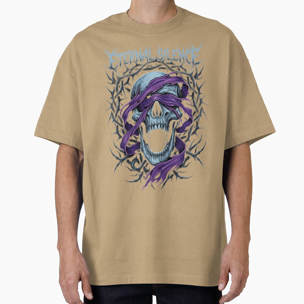 Gothic Screaming Skull Illustration | Heavy Metal Style Oversized T-Shirt by AURE0