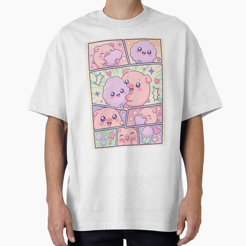 Kawaii Pig Eating Cotton Candy Pop Panels by Magmashup