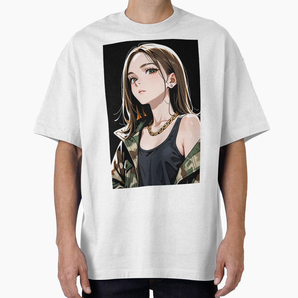 Fashion - Woman in Camouflage Camo Jacket Tank Top Gold Chain Anime Variant 3 by AnimeShin
