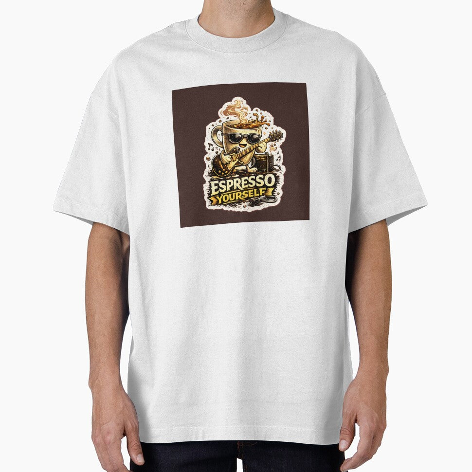 Espresso Yourself Funny Coffee Guitar T-Shirt | Coffee Lover Design by Kinjaljoshi9999