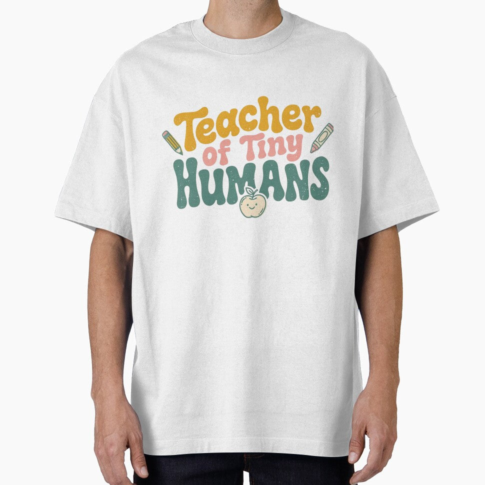 Teacher of Tiny Humans Funny Retro Teacher Back to School Shirt by Fanous
