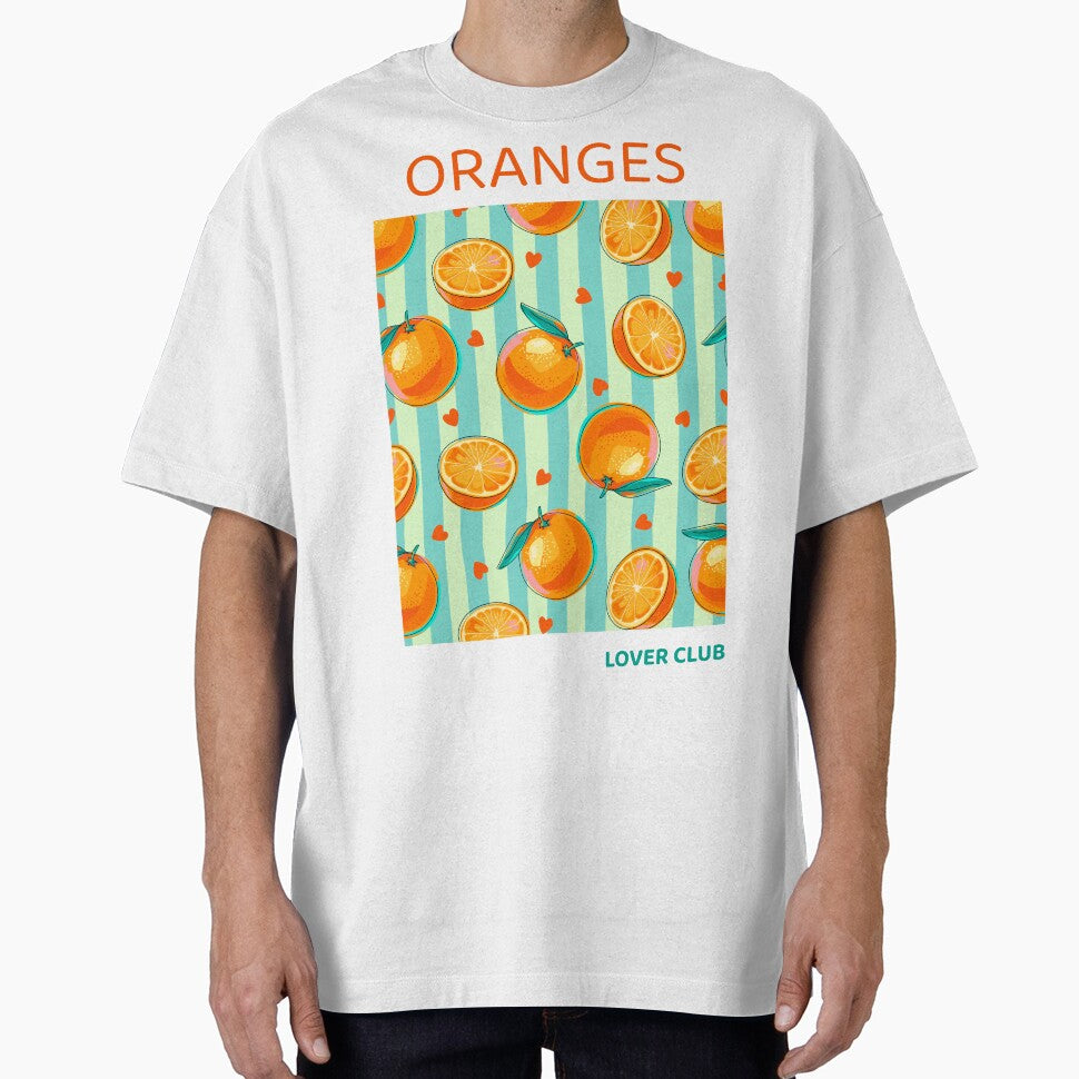 Cute Orange Pattern on Striped Background Retro Citrus Fruit Design by Skryp-art