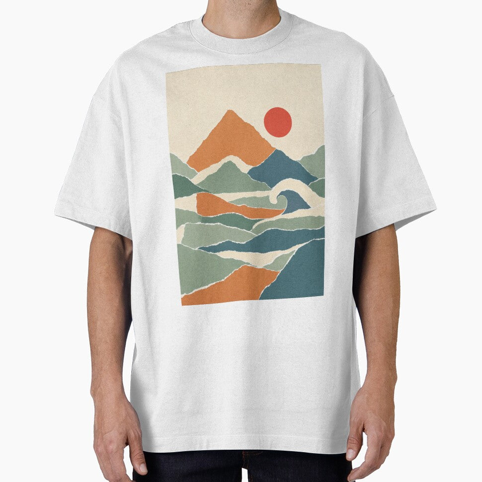 Boho Torn Paper Mountain Wave & Sun Landscape by The boys