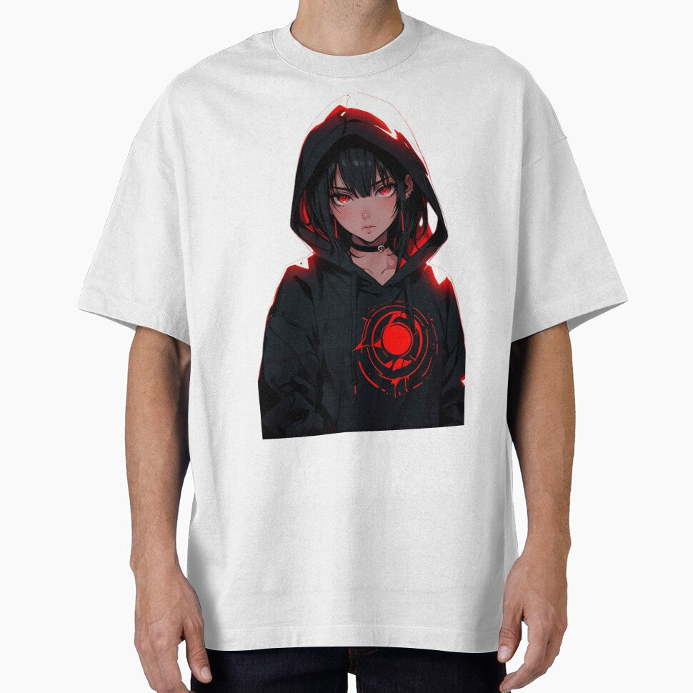 Edgy Anime Girl Hoodie Graphic Red and Black Aesthetic by AnimDream
