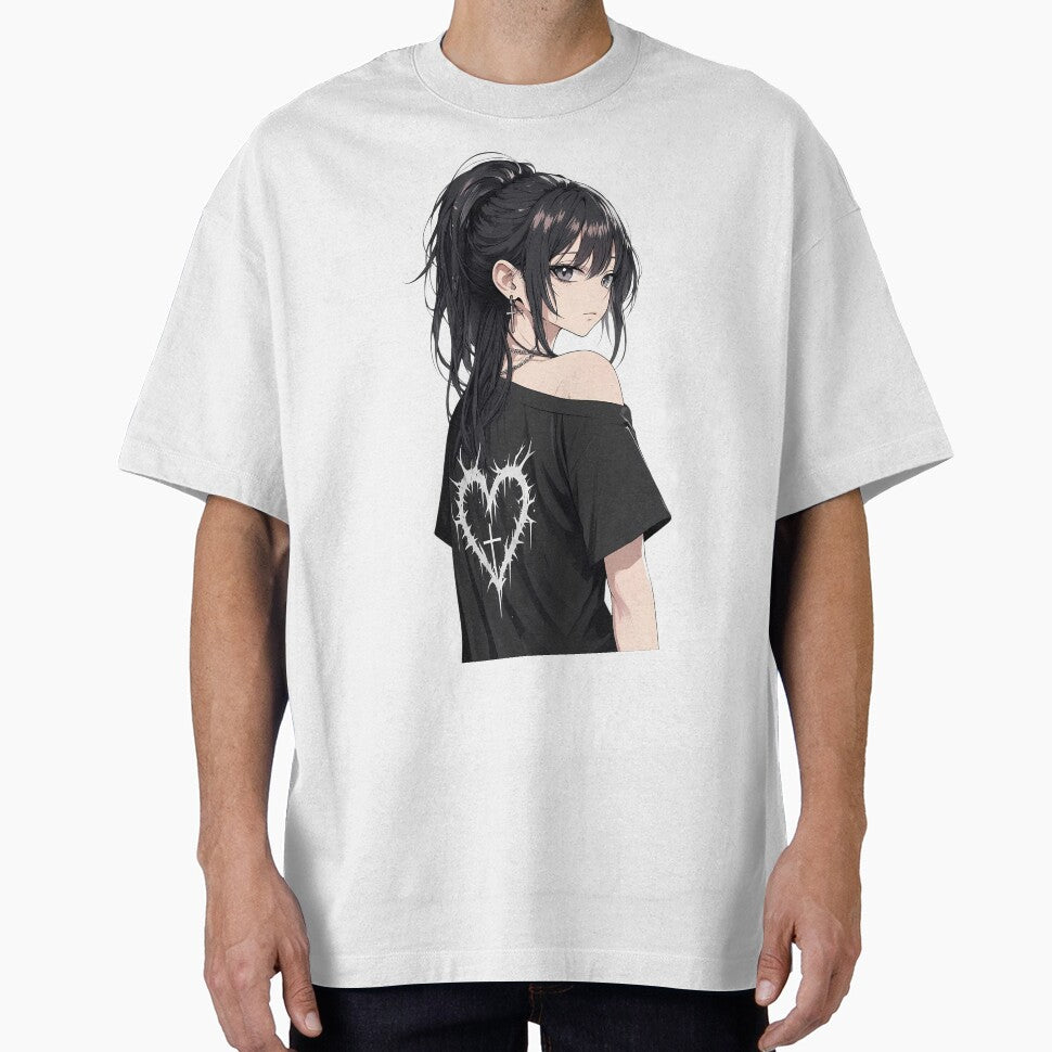Goth Anime Girl with Barbed Wire Heart Shirt Grunge Aesthetic by jo-e-basta