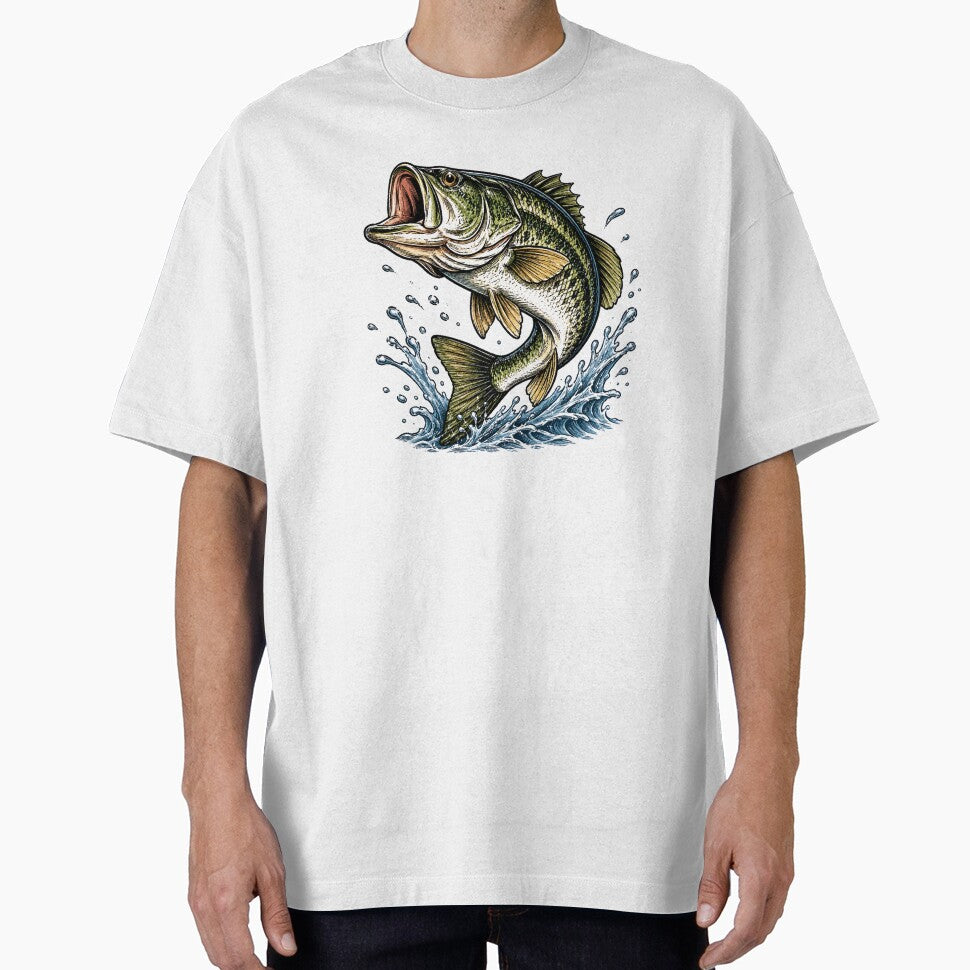 Vintage Bass Jumping Through Waves Fishing Adventure by Moizento