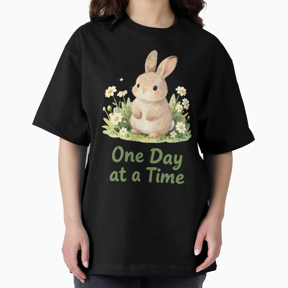 One Day At A Time | Cute Bunny Mental Health Affirmation Sticker | Self Love Gift | Encouraging Quote Sticker by Davestre Designs