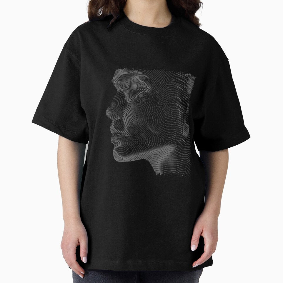 Abstract Line Face Portrait - Black and White Modern Optical Art by inkoutninja