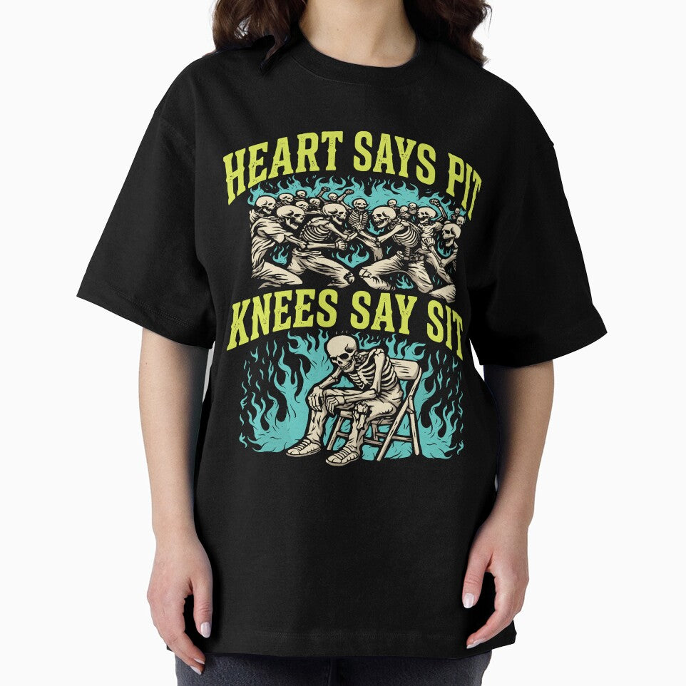 Heart Says Pit Knees Say Sit Skeleton Funny by clarabersetart