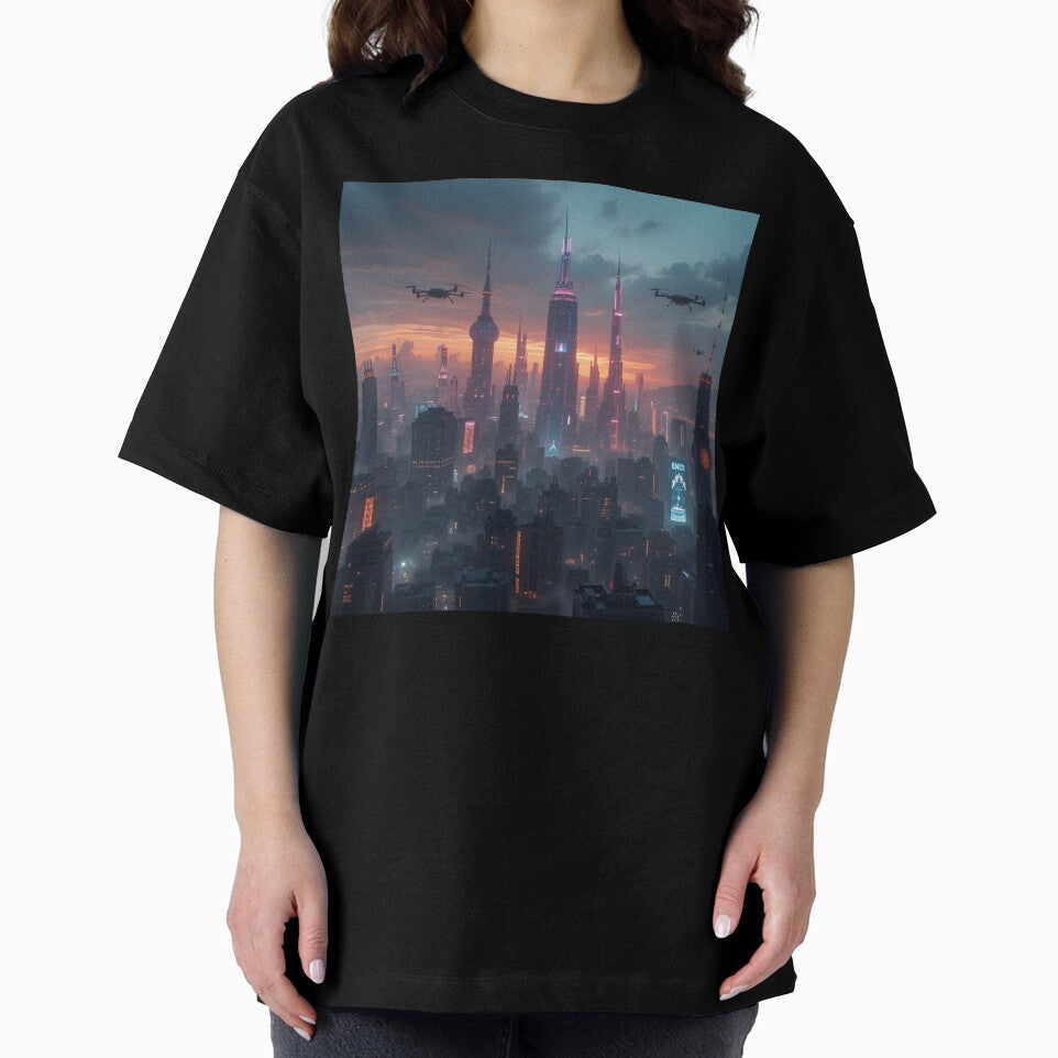 Dystopian Skyline with AI Surveillance & Holograms by rajasekhark
