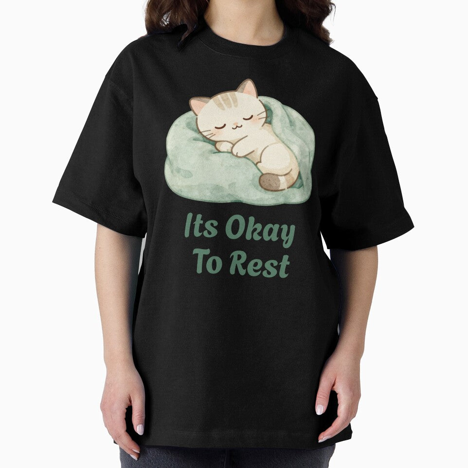It's Okay To Rest | Cute Cat Mental Health Affirmation Sticker | Self Love Gift | Encouraging Quote Sticker by Davestre Designs