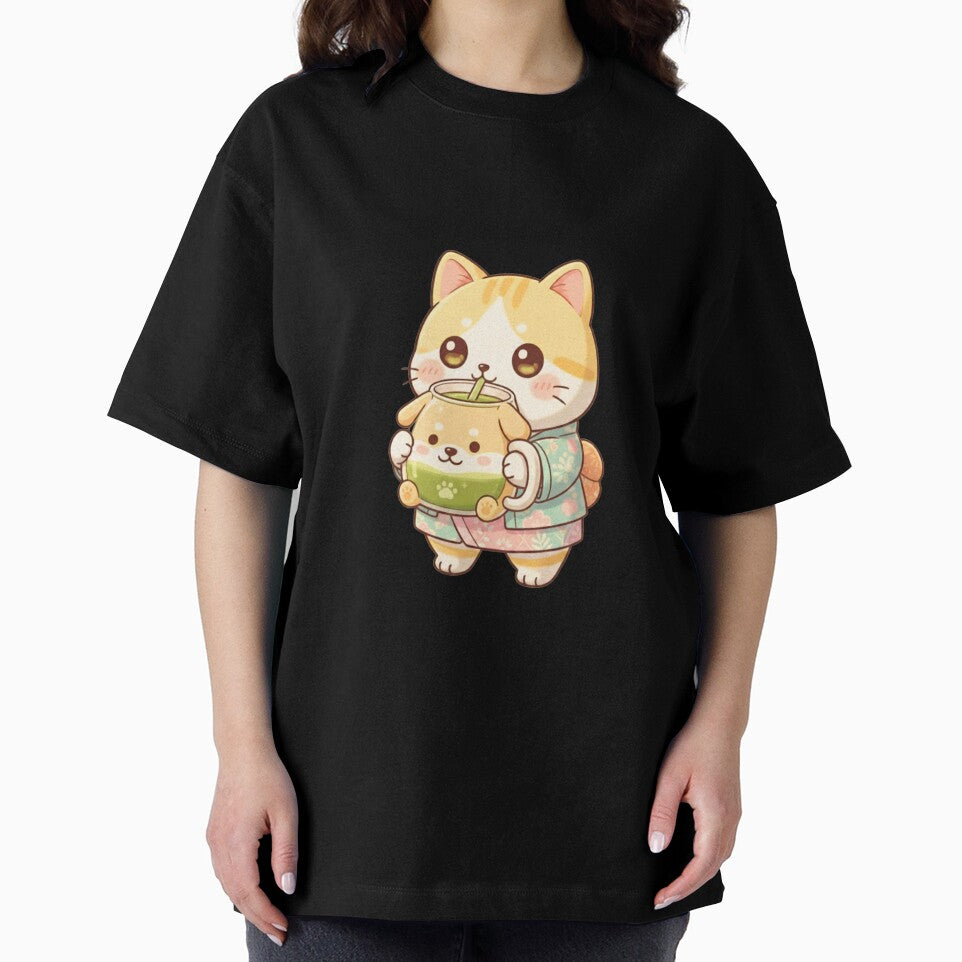 Kawaii Cat Drinking Matcha by SakuraVibes