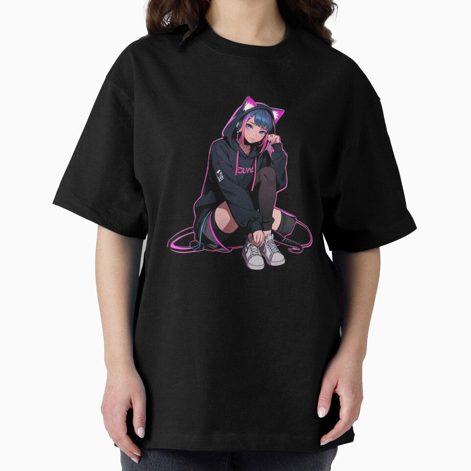 Cute Anime Girl Black Hoodie Aesthetic by AnimDream