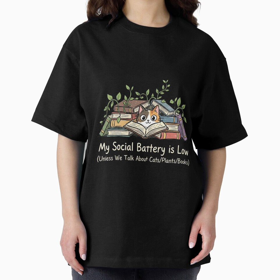 My Social Battery Is Low | Funny Introvert Cat, Books & Plants by blakfrog
