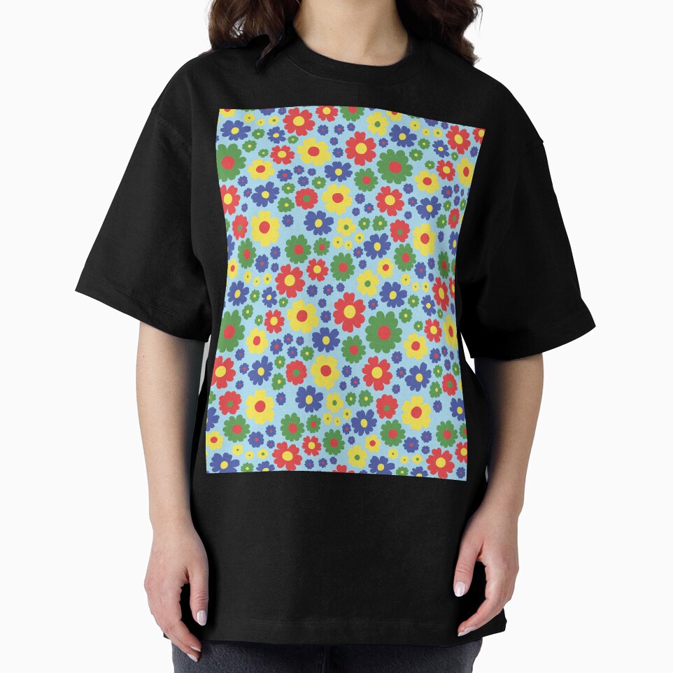 GROOVY RETRO FLOWER POWER GIRLY 70S AND 60S STYLE PRIMARY COLOR BLUE by blomastudios
