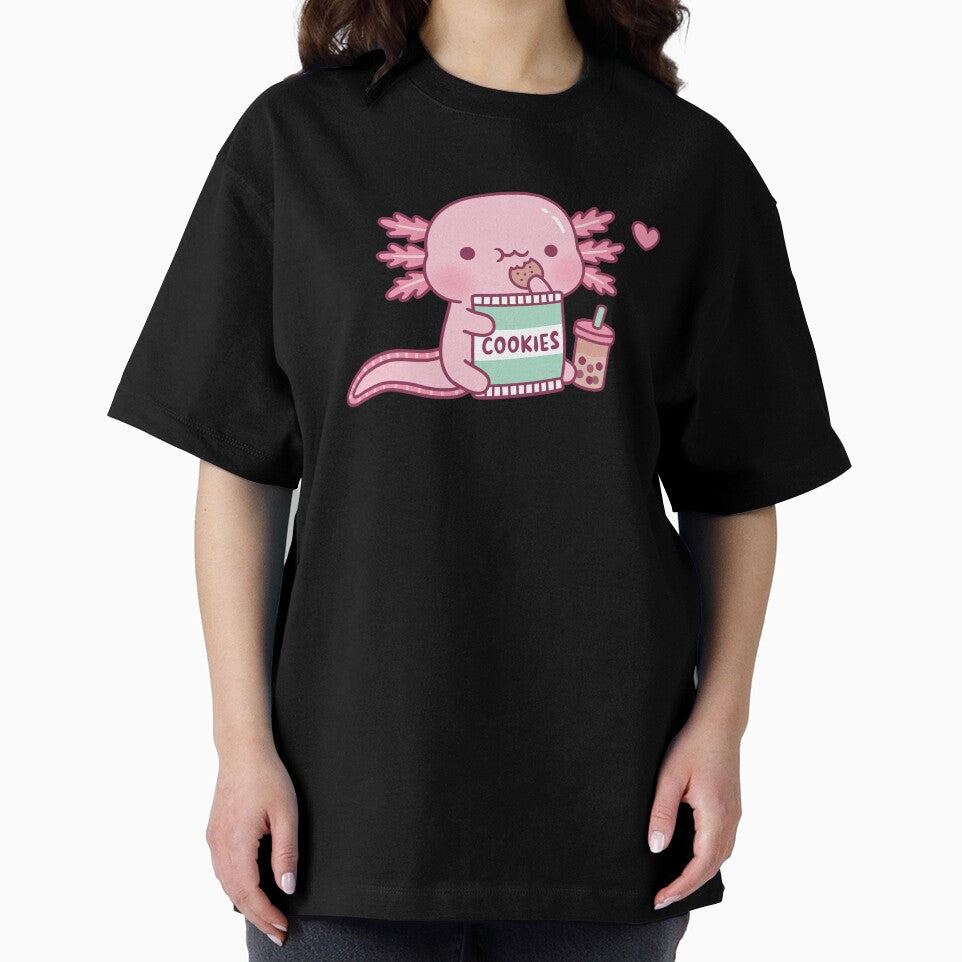 Cute Axolotl Snacks On Cookies And Bubble Tea by rustydoodle