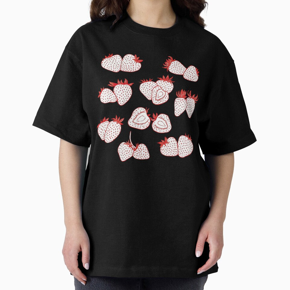 White and Red Hand-Drawn Strawberry Duo Pattern Art by ArtfulWeave