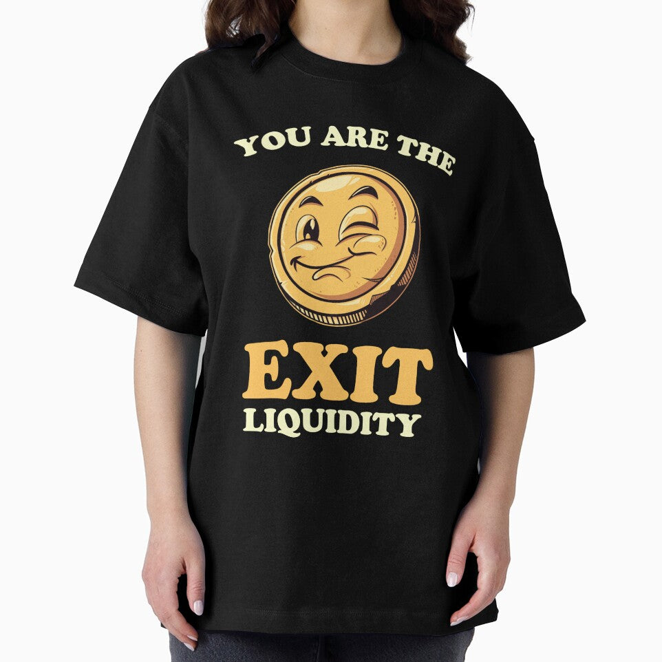 Crypto Degen Exit Liquidity Funny Bitcoin Trading Retro T-Shirt - Winking Gold Coin Financial Meme by VectorForge