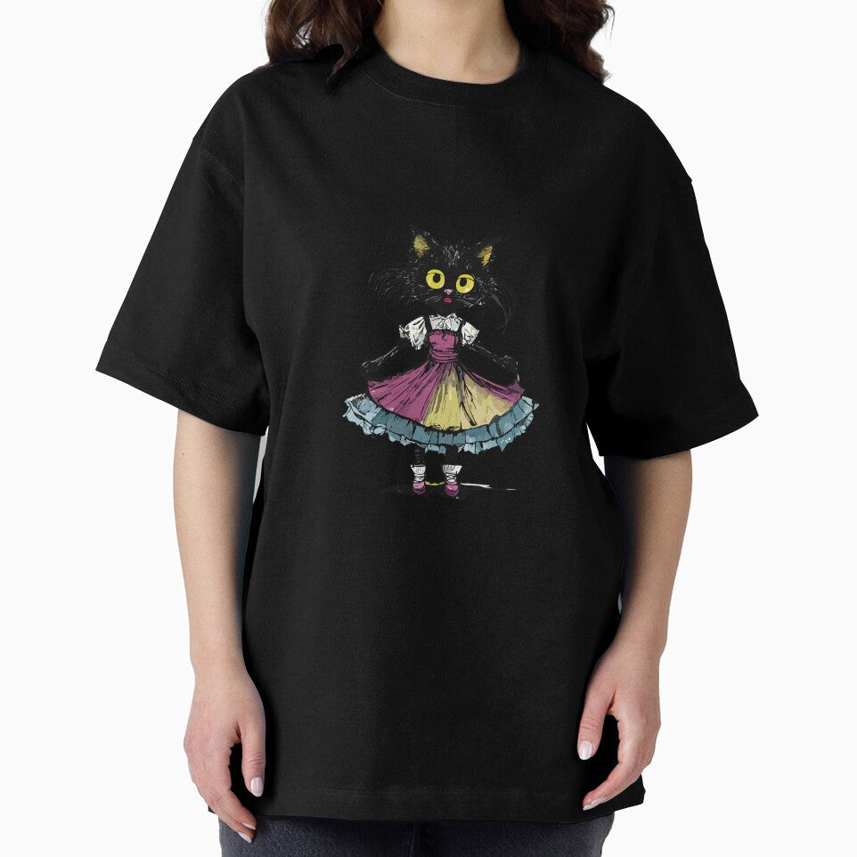 small black cat grumpy with thin legs in a dress by Firas Aljazzar