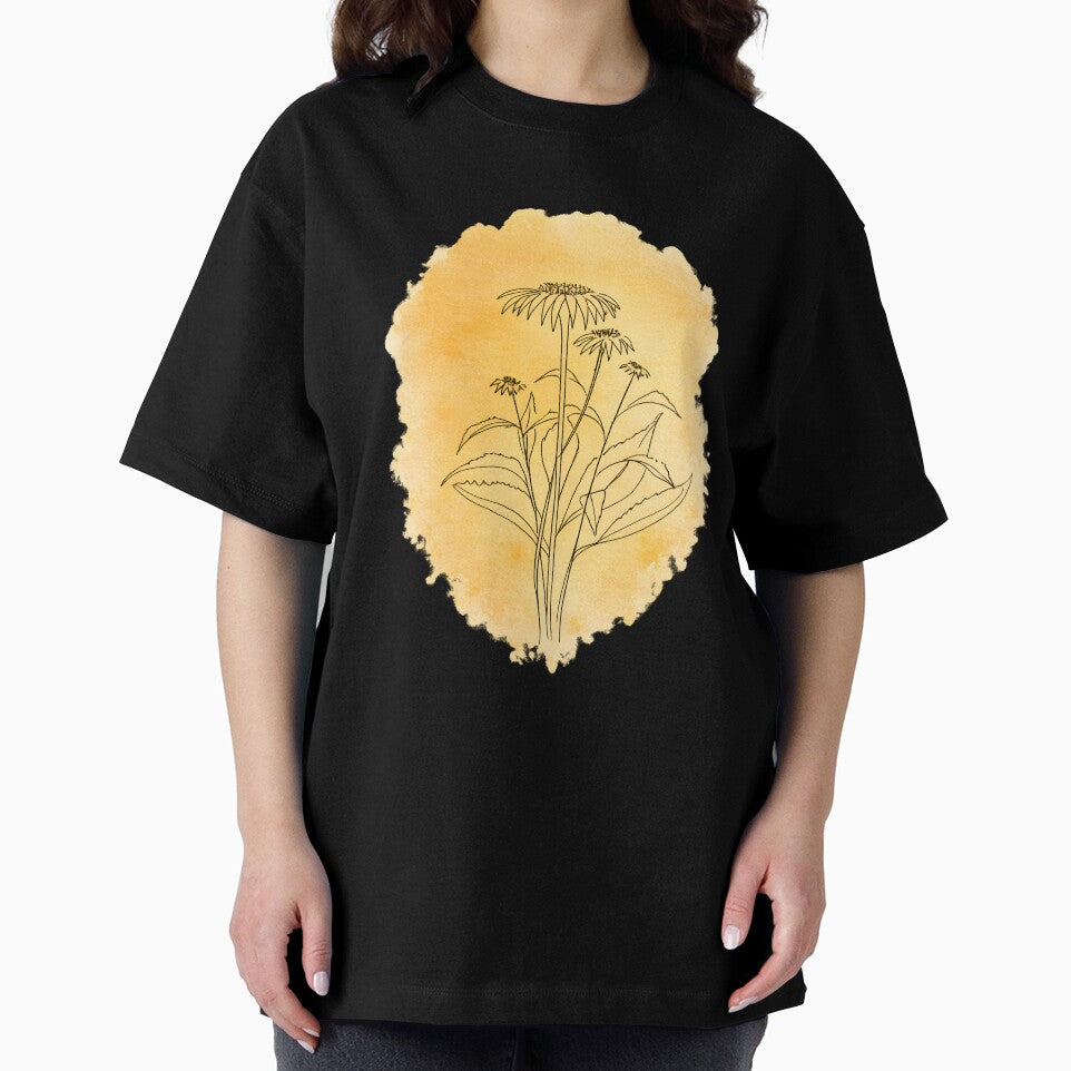 Golden Wildflowers Line Art on Watercolor Background by blankTeeShirt