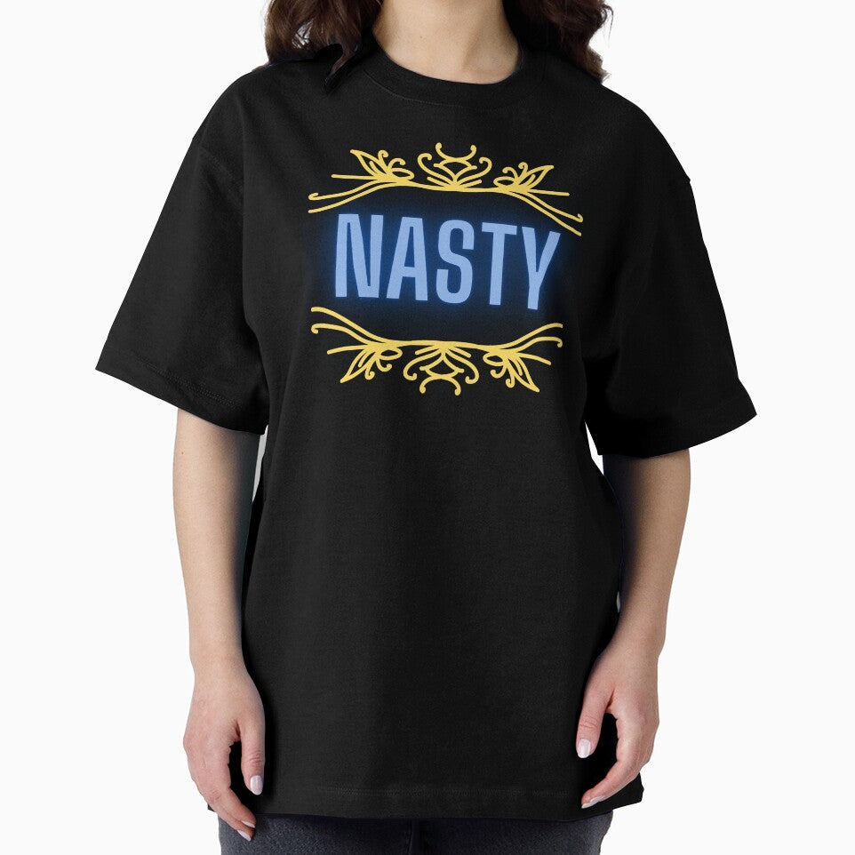 “Nasty” Statement Graphic – Elegant Rebellion in Neon Blue and Gold by larissa-myrie