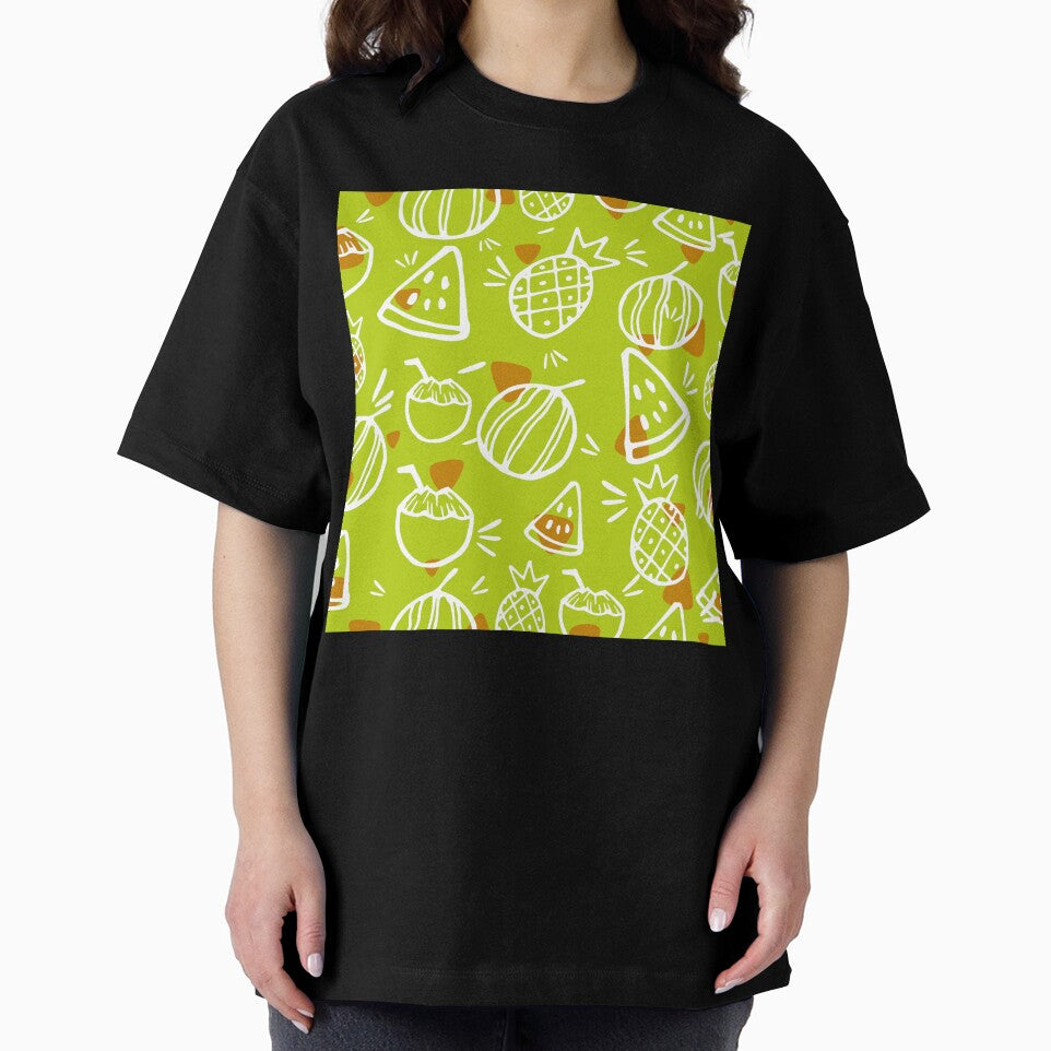 Lime Green Tropical Fruit Sketches Pattern by everything4eva