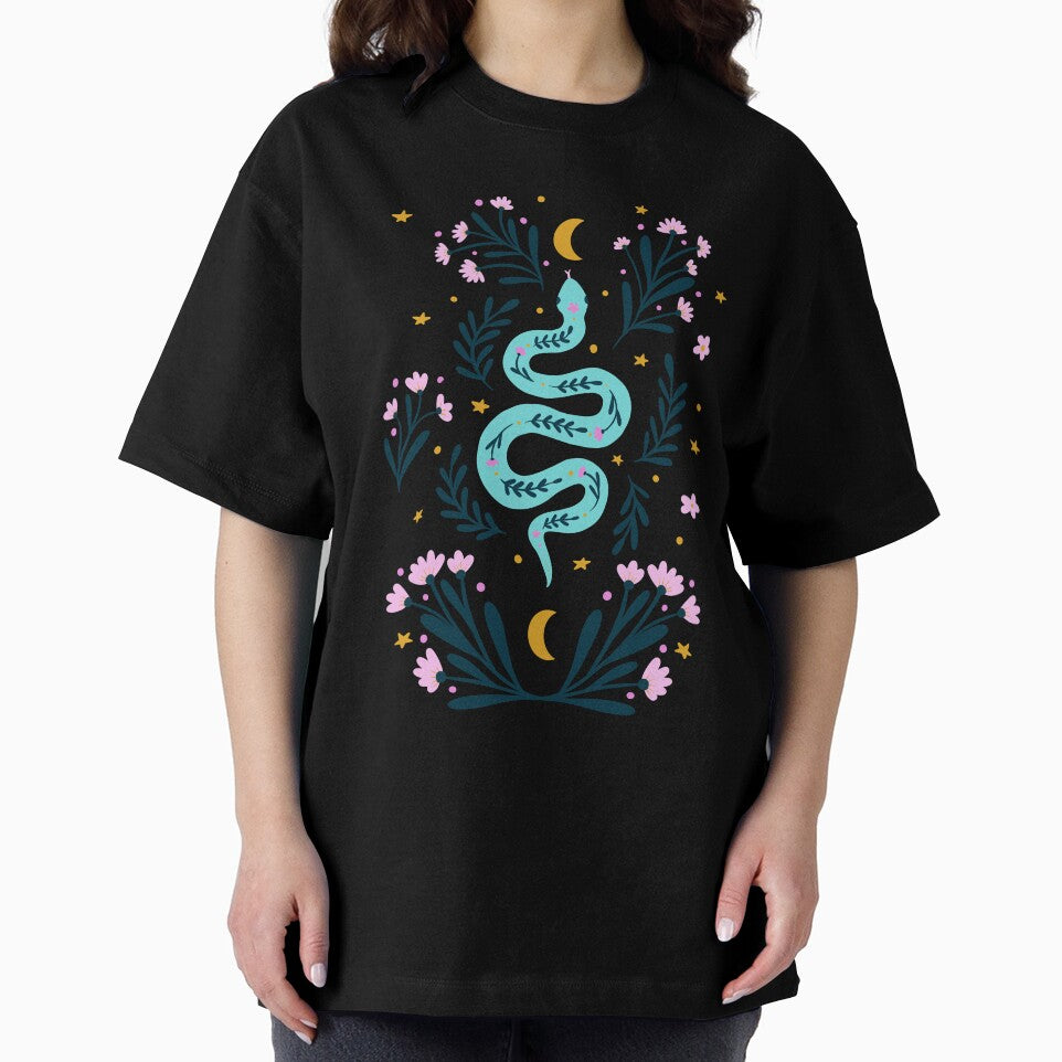 Snake and flowers - turquoise and pink by wackapacka