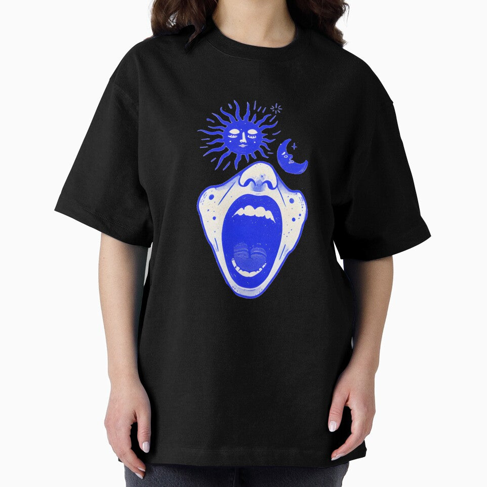 Yawning mouth with celestial moon and sun by Newrealis