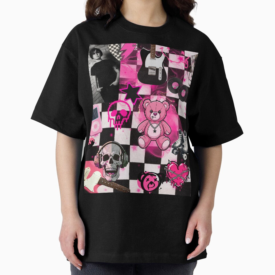 Hot Pink Mall Goth Aesthetic Y2K Scenecore Checkered Collage by Side By Side Studio
