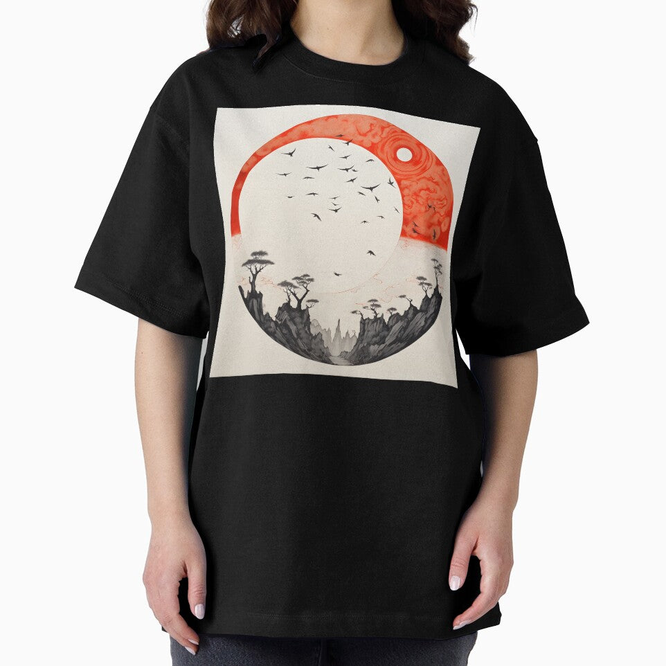 minimalist red sun art print, birds by dcrc