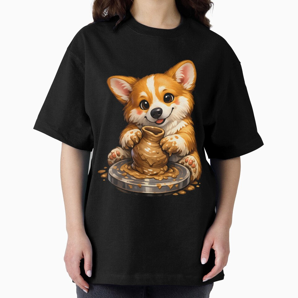 Corgi Pottery Artist – Cute Dog Shaping a Crooked Clay Vase by builtforyou