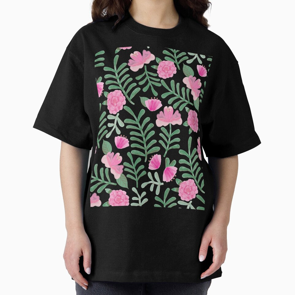 Pink Watercolor Botanical Repeat Pattern Flowers and Leaves by Mag-nificentMag