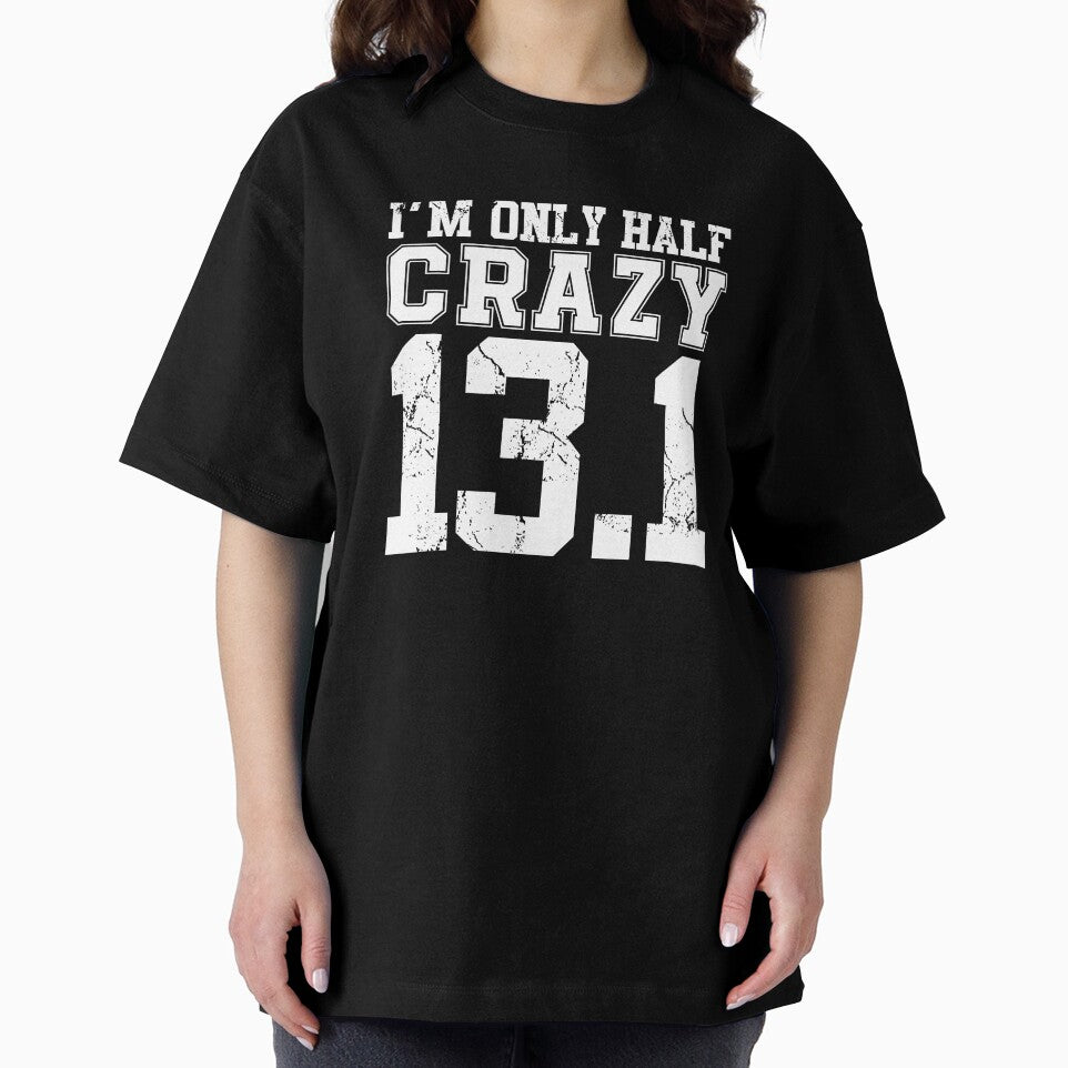Im Only half crazy 13.1 cross country marathon runner gift by hadleydesigns