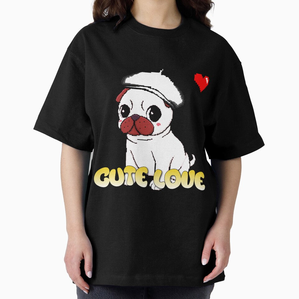 White Pug Puppy Heart Pixel Art by PopDigital
