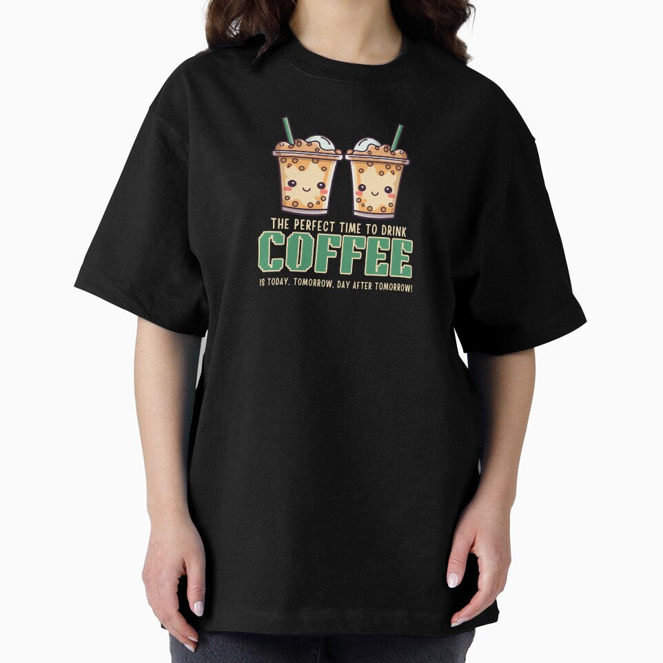 The Perfect Time to Drink Coffee Funny Kawaii Typography Quote by thedazzlingmonk